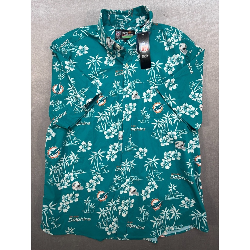 New NWT Reyn Spooner NFL Miami Dolphins Hawaiian Shirt Green Size 2XL
